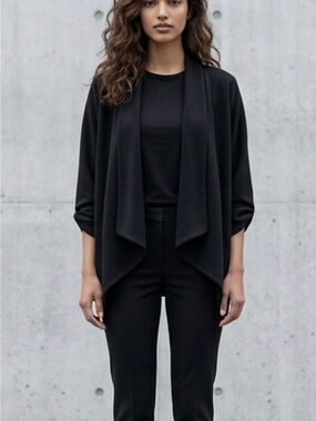 Libian Black Open-Front Draped Women’s Cardigan